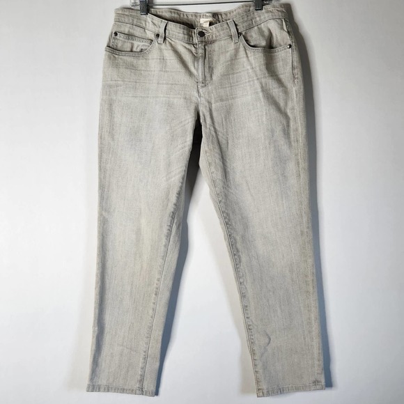 Eileen Fisher Womens Taupe Gray Straight Leg Jeans 12 Organic Cotton Mid Rise - Picture 1 of 8